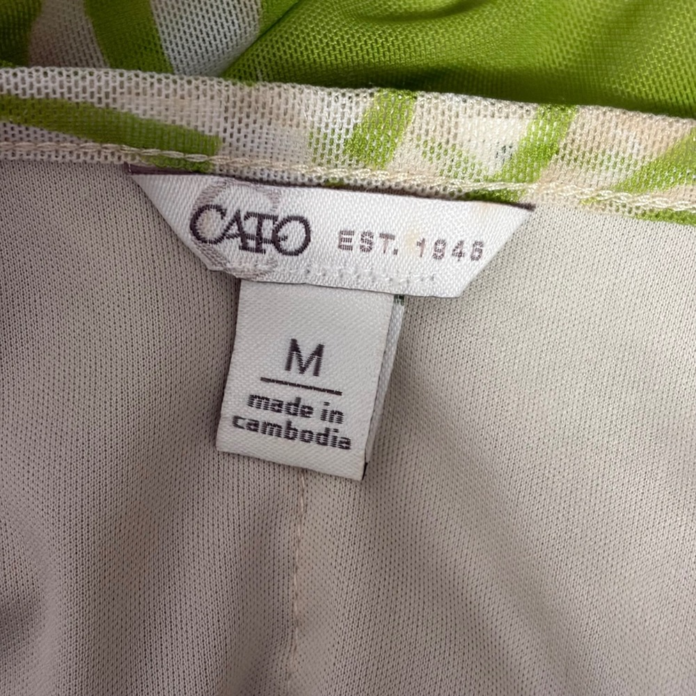 Cato Ruched Mesh Palm Print Top Size M Lime Green Tropical Short Sleeve Blouse - Picture 6 of 8